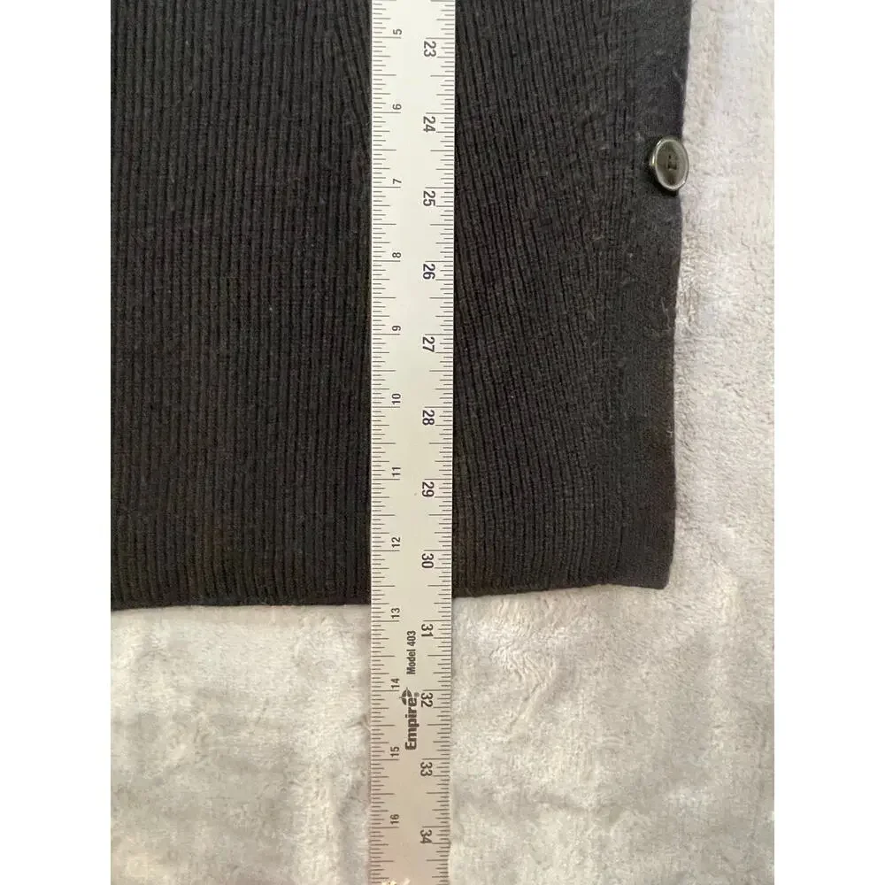 100% Cashmere black ribbed tunic length open front cardigan luxury‎ XS capsule